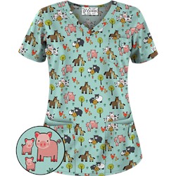UA Country Time Cool Blue Print Scrub Top