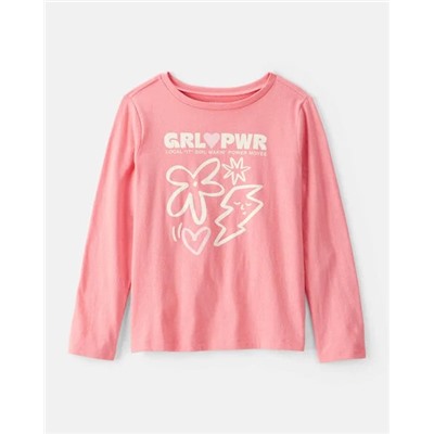 Girls Strawberry Happy Vibes Long-Sleeve Graphic Tee - Pink