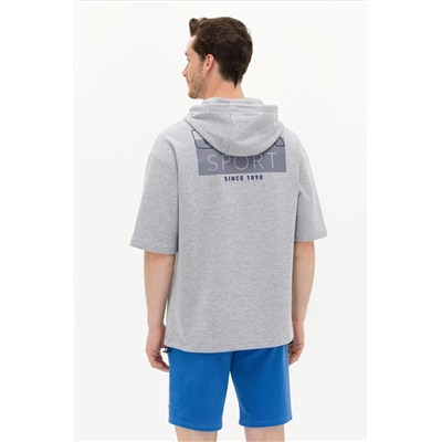 Erkek Gri Melanj Kapüşonlu Sweatshirt