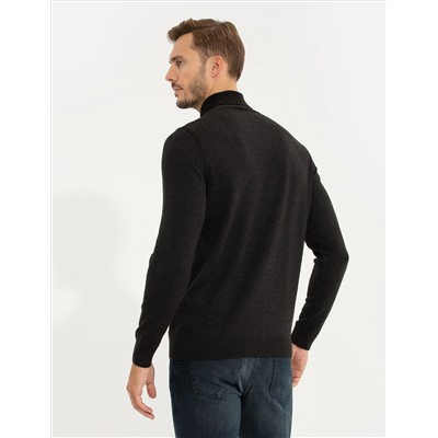 Antrasit Slim Fit Balıkçı Yaka Triko Kazak