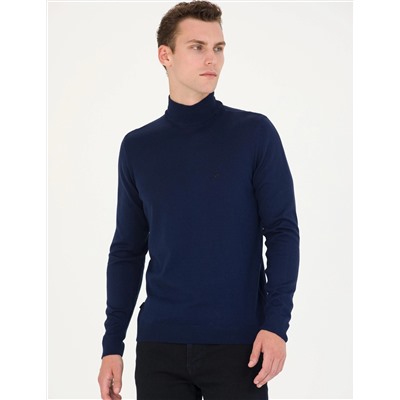 Açık Lacivert Slim Fit Yarım Balıkçı Basic Triko Kazak