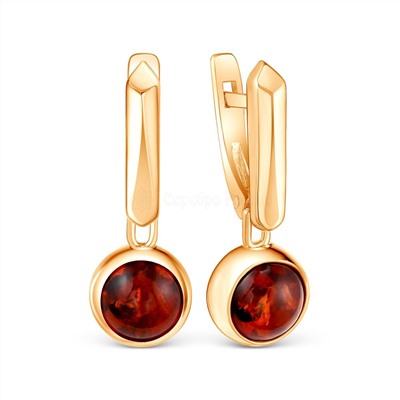 Серьги из золочёного серебра с натуральным янтарём 925 пробы 2-397з440