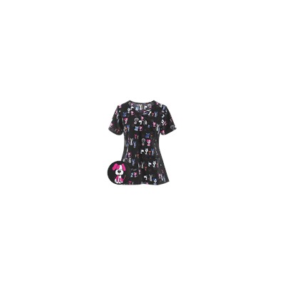 WonderWink Scrubs Four-Stretch Wuff Waggin' Black Print Top