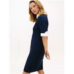Short-Sleeve Cable Knit Sweater Dress