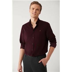 Avva Erkek Bordo Düğmeli Yaka Fitilli Kadife Pamuklu Regular Fit Gömlek B002032
