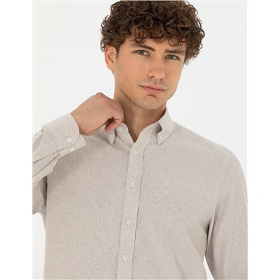 Bej Slim Fit Uzun Kollu Gömlek