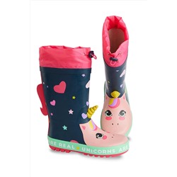 DenokidsKalpli Unicorn Kız Çocuk Lacivert Yağmur Botu