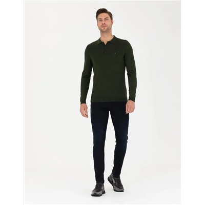 Koyu Yeşil Slim Fit Basic Kazak