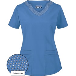 Butter-Soft Scrubs by UA™ Scallop Neck Top w/ Rhinestone Detail