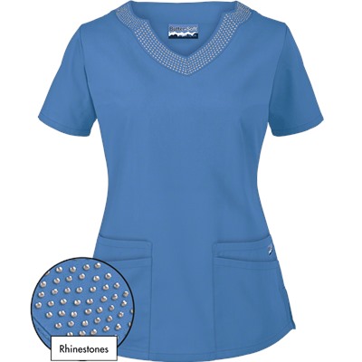 Butter-Soft Scrubs by UA™ Scallop Neck Top w/ Rhinestone Detail
