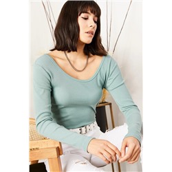 Olalook Kadın Su Yeşili Geniş Yakalı Kaşkorse Bluz BLZ-19000722