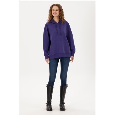 Kadın Mor Kapüşonlu Basic Sweatshirt