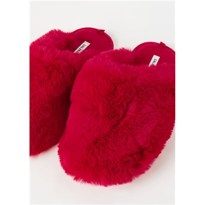 Pantoffeln aus Soft-Teddy-Gewebe leuchtend rot
