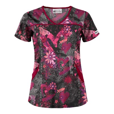 UA Artsy Hearts Black Print Scrub Top