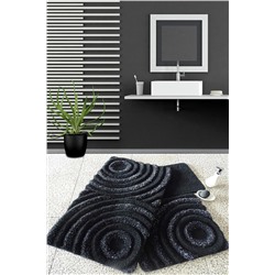 Chilai Home Wave Siyah 3lü Set Banyo Halısı Yıkanabilir, Kaymaz Taban 8694545027176