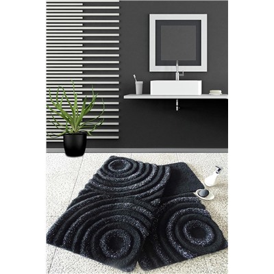 Chilai Home Wave Siyah 3lü Set Banyo Halısı Yıkanabilir, Kaymaz Taban 8694545027176