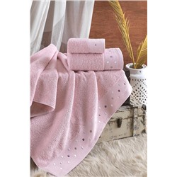 gelin house collection %100 Pamuklu 3 Parça Romantik Puantiyeli Banyo Havlu Seti | Hamam Takımı | Çeyiz Seti HVL-00008