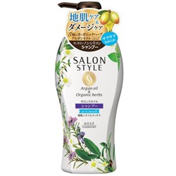 KOSE SALON STYLE air in smooth Шампунь разглаживающий, с экстрактами 5 трав для поврежденных тусклых волос, без силикона бутылка-дозатор 500 мл