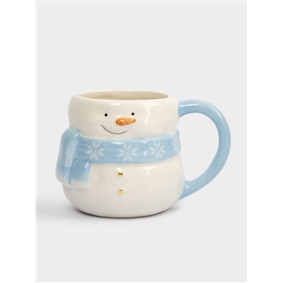 Кружка, 450 мл, керамика, бело-голубая, Снеговик в шарфе, Snowman