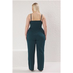 Zümrüt Yeşil Askılı Örme Büyük Beden Tulum TBBSS25BG00001