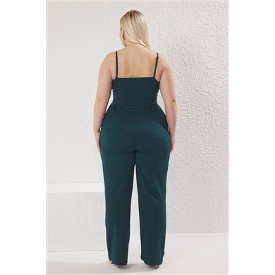 Zümrüt Yeşil Askılı Örme Büyük Beden Tulum TBBSS25BG00001