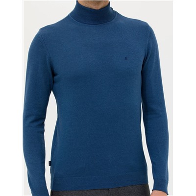 İndigo Melanj Slim Fit Balıkçı Yaka Basic Triko Kazak