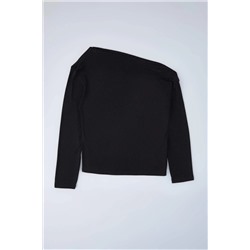 More Sustainable Siyah*001 Viskon Ribana Örme Büyük Beden Bluz TBBSS24AF00037