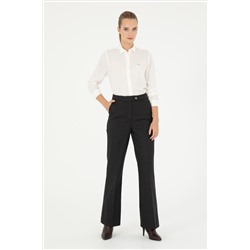 Kadın Antrasit Çizgili Slim Flare Fit Kanvas Pantolon