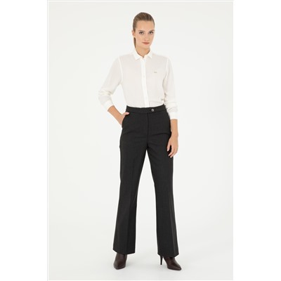Kadın Antrasit Çizgili Slim Flare Fit Kanvas Pantolon
