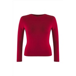 Bordo Premium Yumuşak Kumaşlı Viskon Bisiklet Yaka Crop Esnek Örme Bluz TBBAW25AF00027