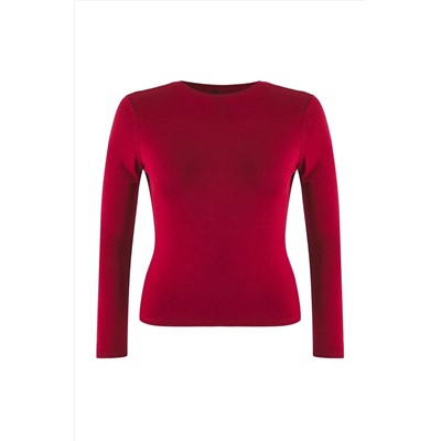 Bordo Premium Yumuşak Kumaşlı Viskon Bisiklet Yaka Crop Esnek Örme Bluz TBBAW25AF00027