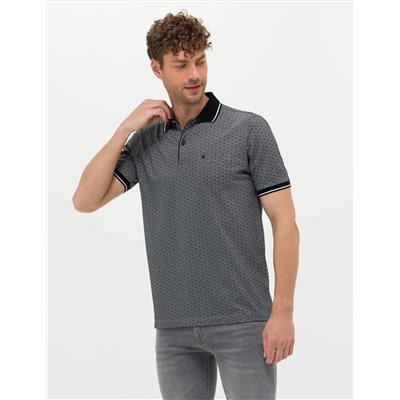 Siyah Regular Fit Baskılı Polo Yaka Tişört