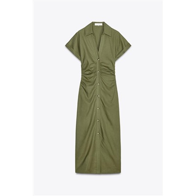 LINEN BLEND MIDI DRESS