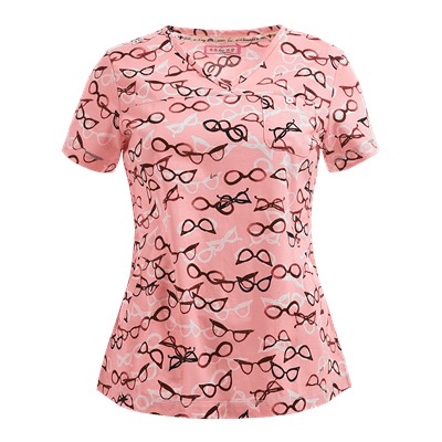 koi Scrubs Fashion Glasses Print Top