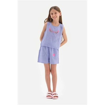 Dagi Lila Müslin Nakışlı Şort 23SG83018GB_LI