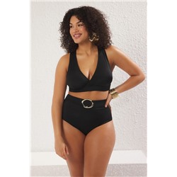 Siyah Yüksek Bel Belinde Aksesuar Detaylı Büyük Beden Bikini Altı TBBSS25CR00006
