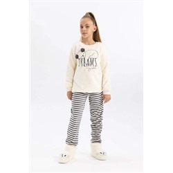 Defacto Kız Çocuk Baskılı Pelüş Uzun Kollu Pijama Takımı A9861A8ER233
