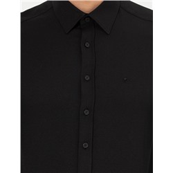 Siyah Slim Fit Armürlü Gömlek