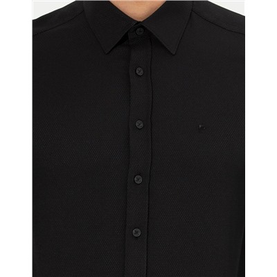 Siyah Slim Fit Armürlü Gömlek