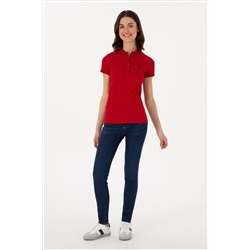 Kadın Kırmızı Basic Polo Yaka Tişört