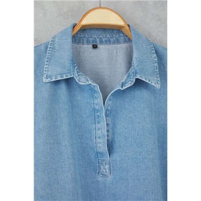 Mavi Oversize/Bol Kesim Denim Büyük Beden Gömlek TBBAW26AX00003