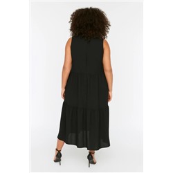 Siyah Shift/Düz Kesim Dik Yaka Midi Dokuma Elbise TBBSS22EL1593