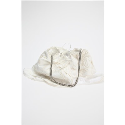 EMBROIDERED MINI BUCKET BAG WITH LACE DETAIL