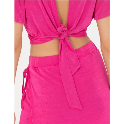 Fuşya Crop Top Örme Bluz