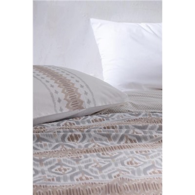Abrial King Size %100 Pamuk Ranforce Baskılı Nevresim Takımı - Bej/Gri