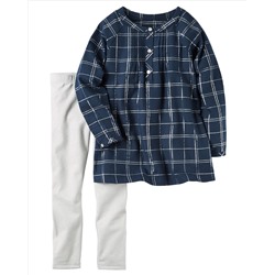 2-Piece Metallic Plaid Tunic & Sparkle Legging Set