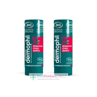 Dermophil Réparation Lèvres Abîmées BIO Stick 2x4gLot  × 2