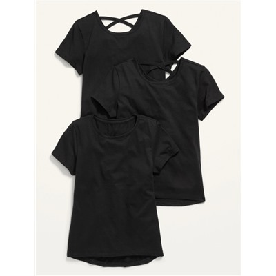 Softest Short-Sleeve Lattice-Back T-Shirt 3-Pack for Girls