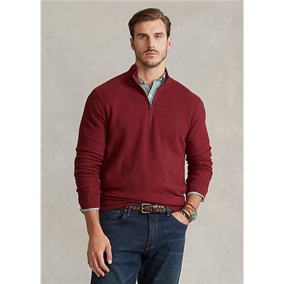 Big & Tall Mesh-Knit Cotton Quarter-Zip Sweater