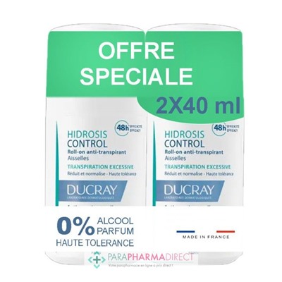 Ducray Hidrosis Control Roll-On Anti-Transpirant 48H 2x40mlLot  × 2